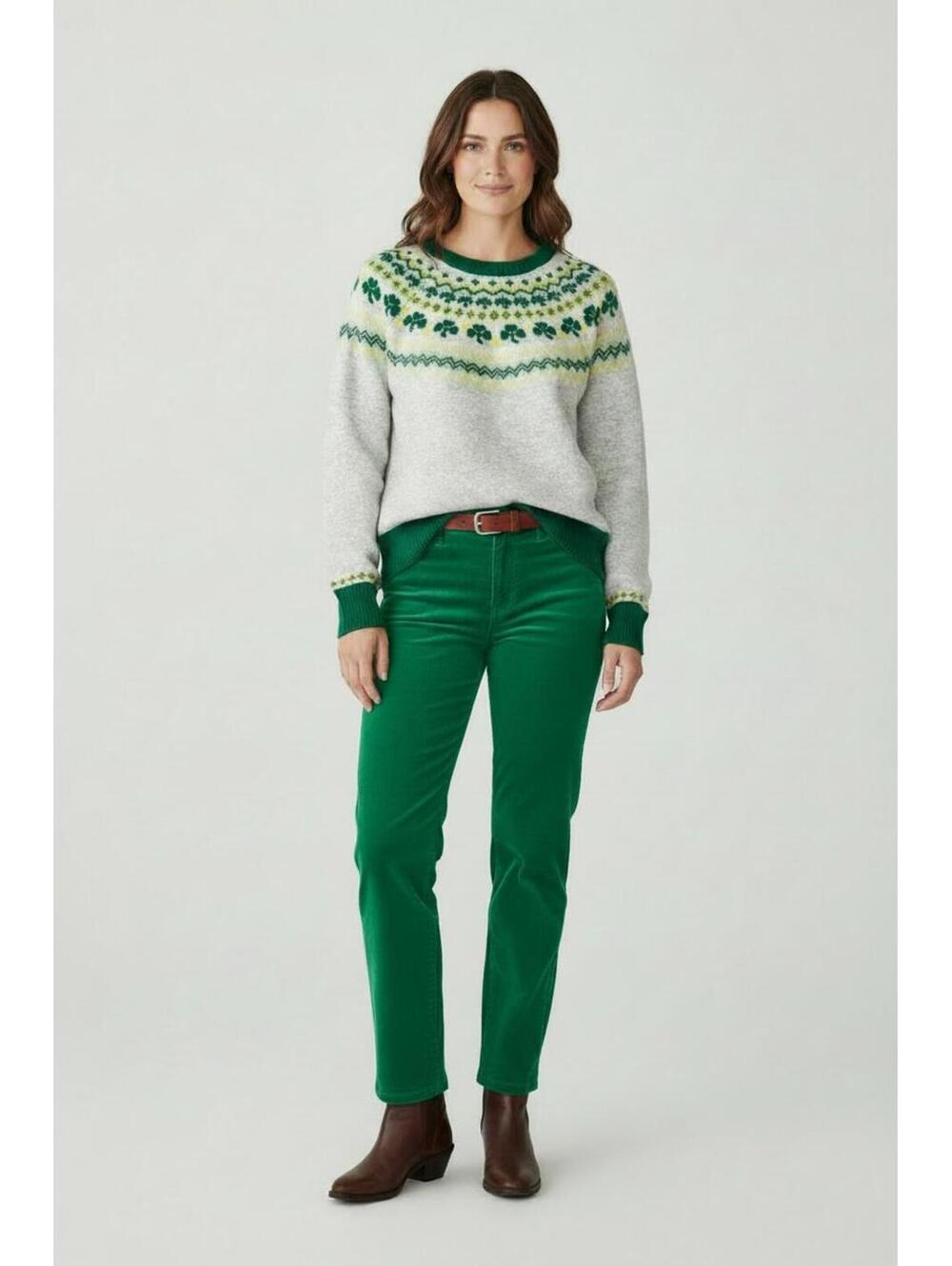 NWOT Vince Camuto Women’s Shamrock Fair Isle Sweater, Grey/Green, Size Small